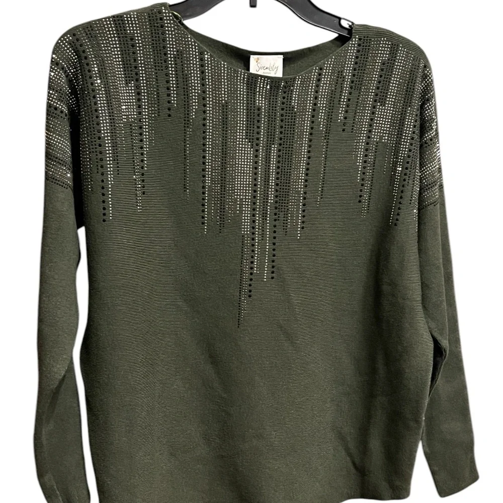Green Rhinestone Sweater - Picture 2 of 9